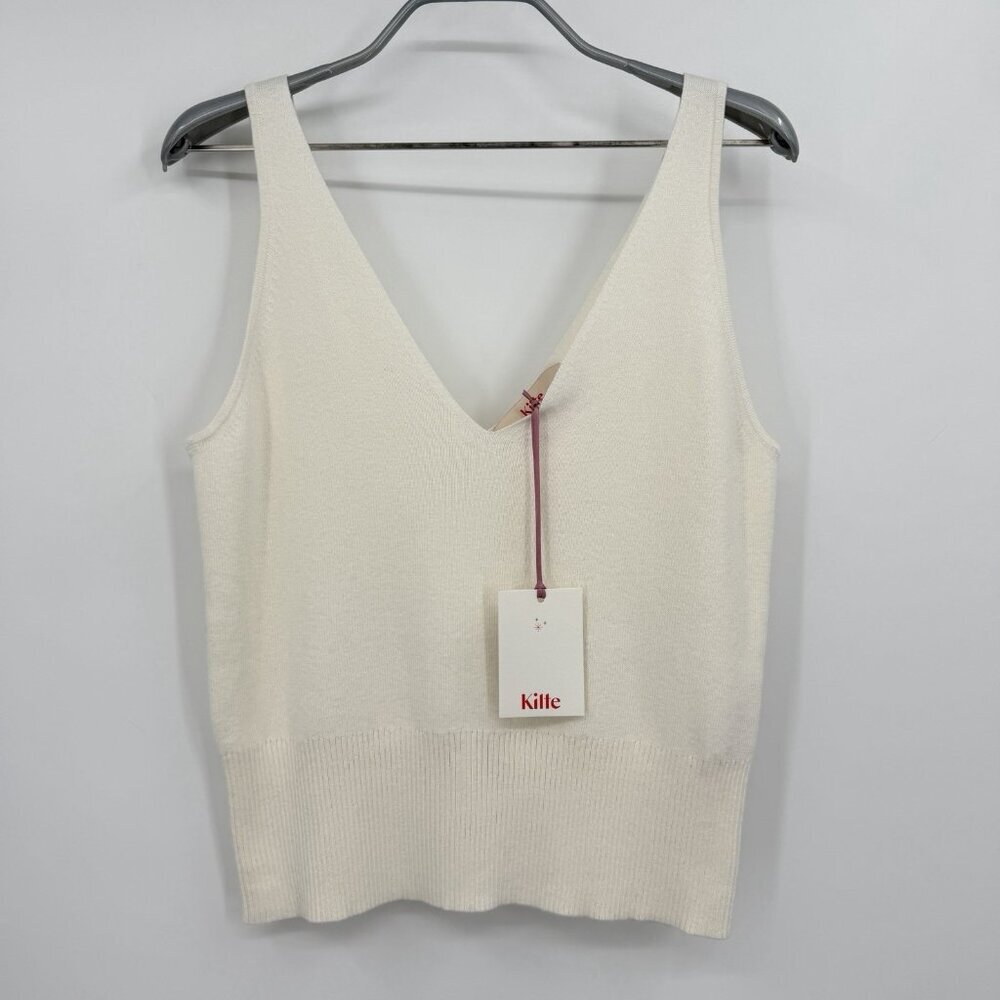 Kilte Collection The Rei Tank in Ivory Cotton-Cashmere sz 2 M Medium V-Neck Top